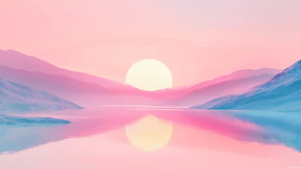 Aesthetic Sunrise Wallpaper with pastel tones illuminating a quiet mountain.