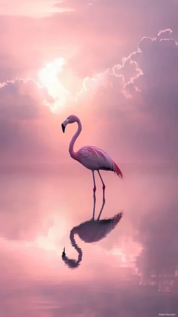 Aesthetic flamingo phone wallpaper with pastel skies and a lone flamingo silhouette.