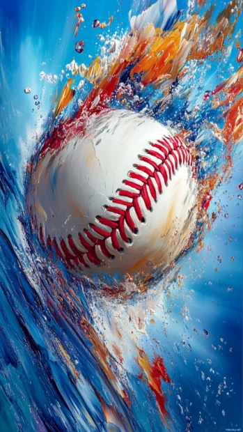 An abstract oil painting of a baseball mid air, swirling brushstrokes capturing the energy of movement.