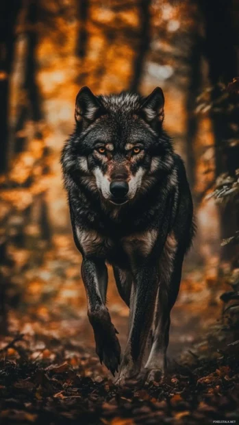 Angry wolf iPhone wallpaper showing a dark wolf lunging forward with claws extended.