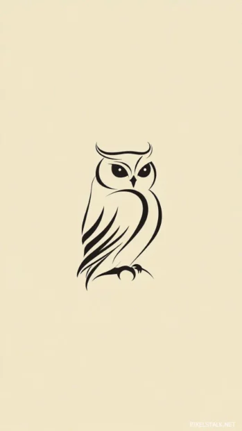 Artistic owl mobile wallpaper featuring a profile silhouette inked in minimal tones.