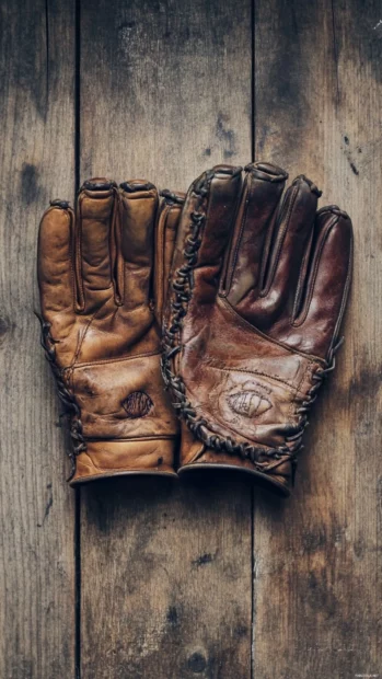 Baseball gloves wallpaper for Android with vintage leather finish.