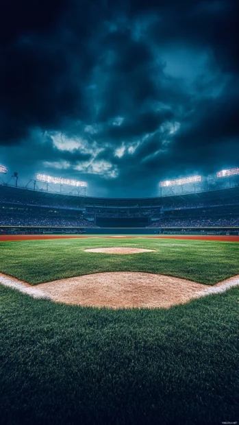 Baseball stadium wallpaper for Android under night lights.