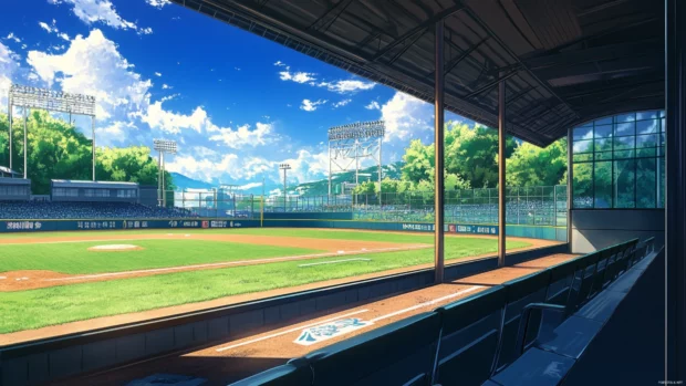 Baseball wallpaper from dugout perspective, watching the field.