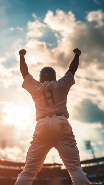 Baseball wallpaper vertical view of batter celebrating a home run.