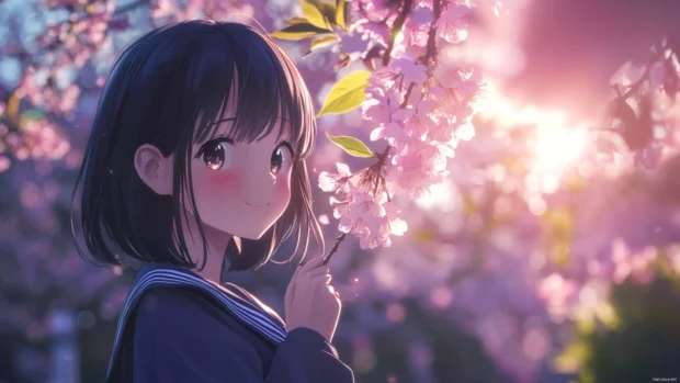 Blooming flowers touched by first rays of sunrise.