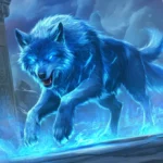 Blue wolf aesthetic with ancient cyan lit ruins.