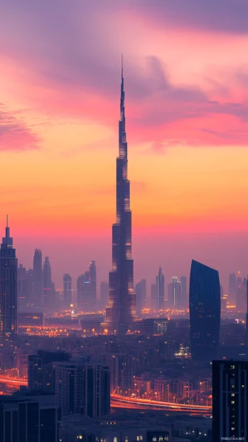 Blush and orange tones coloring the skyline in Aesthetic Sunrise Wallpaper.