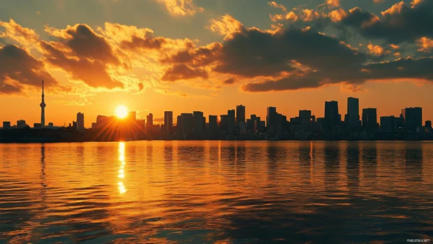 Breathtaking skyline view of Tokyo Cityscape Wallpaper at golden hour.