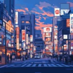 Bustling evening atmosphere in a Tokyo Cityscape Wallpaper composition.