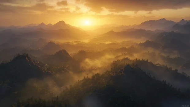 Canyons shine in morning tones as the sun ascends.