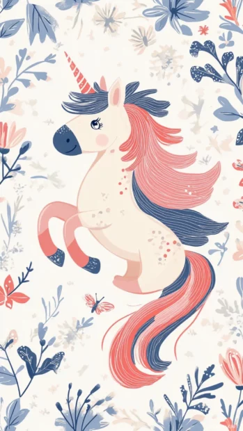 Cartoon unicorn wallpaper for girls with sparkles and cotton candy skies.
