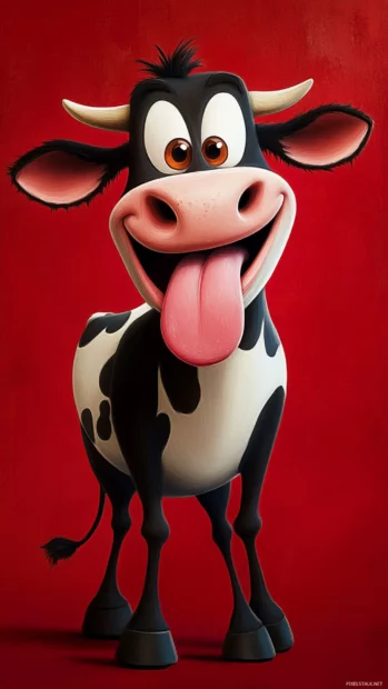 Cheeky cow sticking out tongue in this funny cow cartoon phone wallpaper.