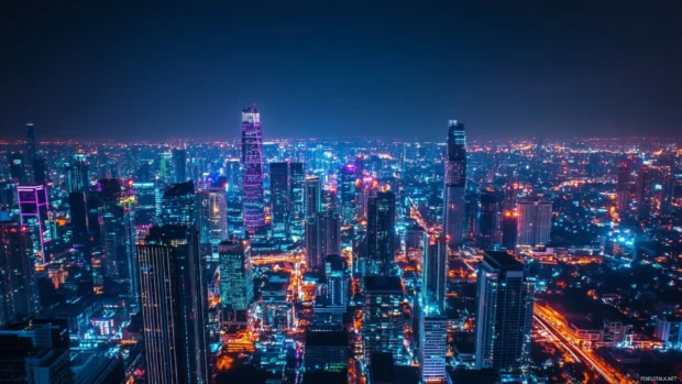 City nights wallpaper for PC captured with cinematic neon glow.