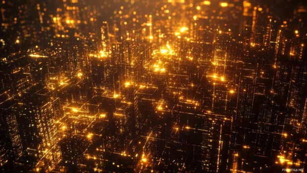 City nights wallpaper for PC with golden windows shimmering across the skyline.