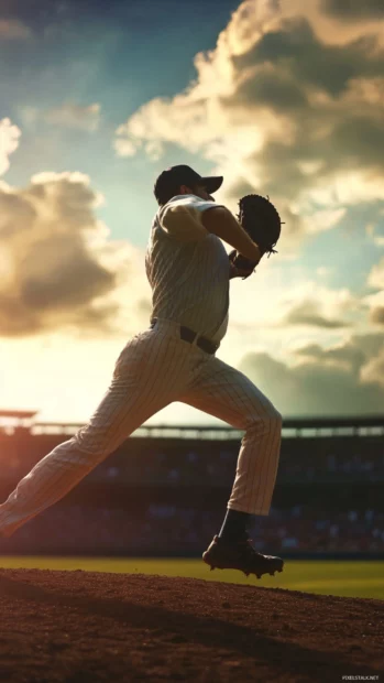 Classic baseball wallpaper for Android showing a pitcher mid throw.