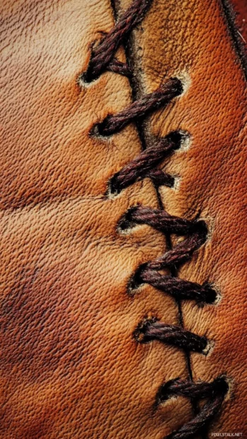 Close up of baseball seams spinning, unique baseball wallpaper mobile view.