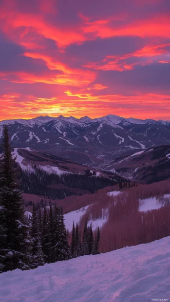 Clouds part above snowy slopes in this Mountain Sunrise wallpaper.