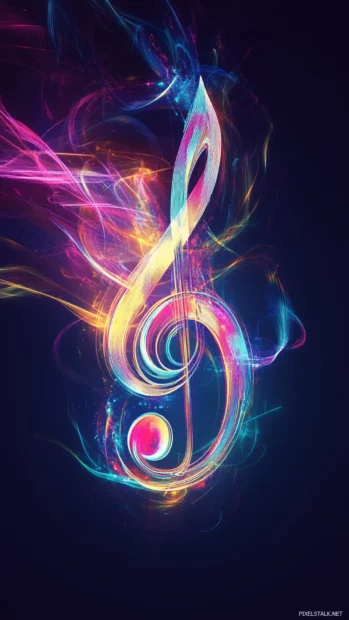 Colorful abstract music wallpaper iPhone, Colorful light trails shaped like a treble clef.