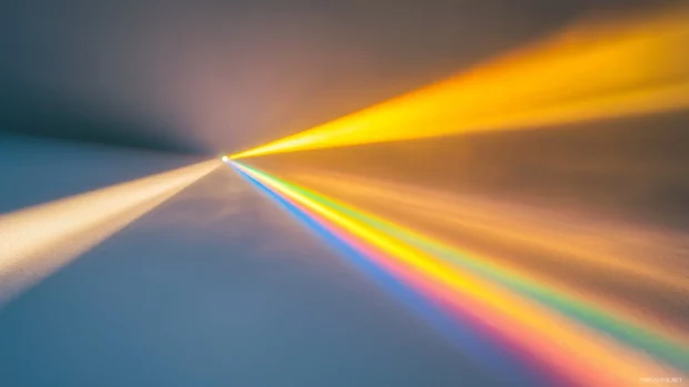 Colorful light beams streaming from a prism onto a white background, forming a rainbow spectrum.