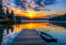 Colorful sunrise blending over calm waters for Sunrise Wallpaper for Desktop.