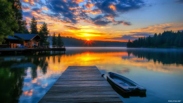 Colorful sunrise blending over calm waters for Sunrise Wallpaper for Desktop.