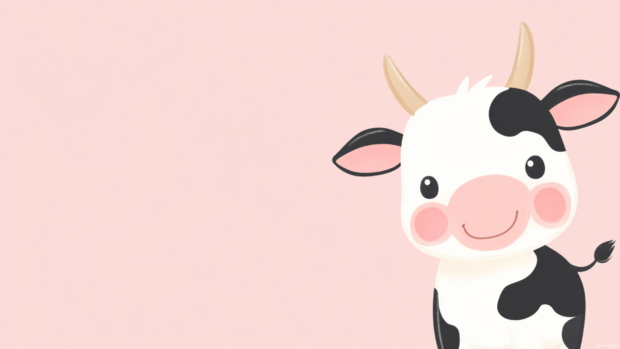 Cute Cow wallpaper featuring a smiling cartoon cow with blushing cheeks on pastel background.