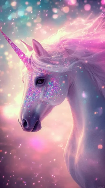 Cute Unicorn blowing glittery kisses across the sky.