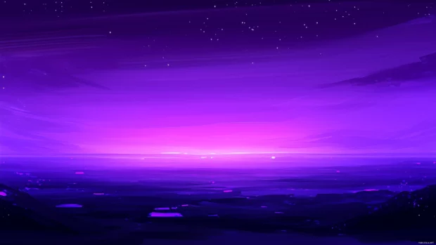 Dawn purple sky, lilac violet hues illuminate horizon.