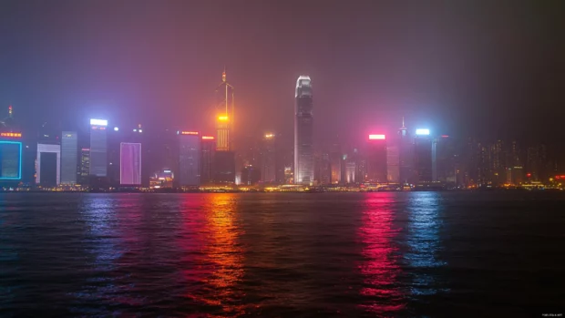 Dreamlike haze softens the outlines of the City Lights.