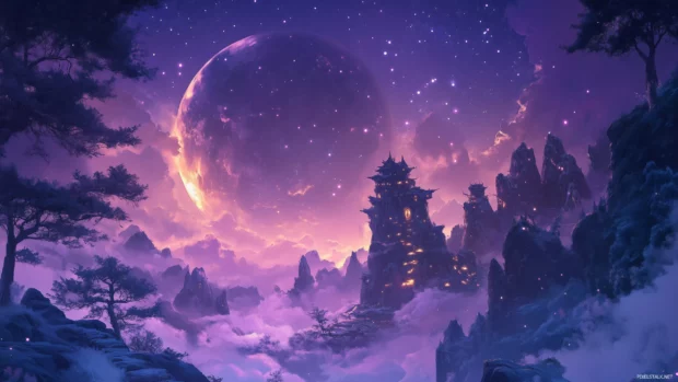 Dreamy purple sky, hints of pink indigo, soft wispy clouds.