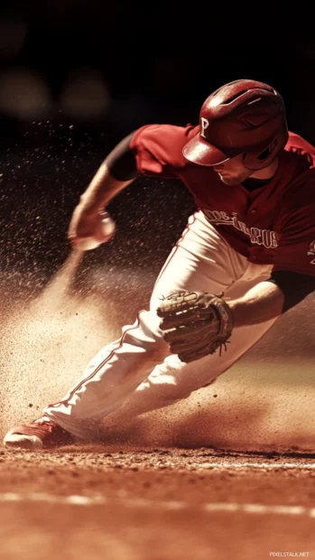 Dynamic angle of base stealing in motion, baseball wallpaper for phone.