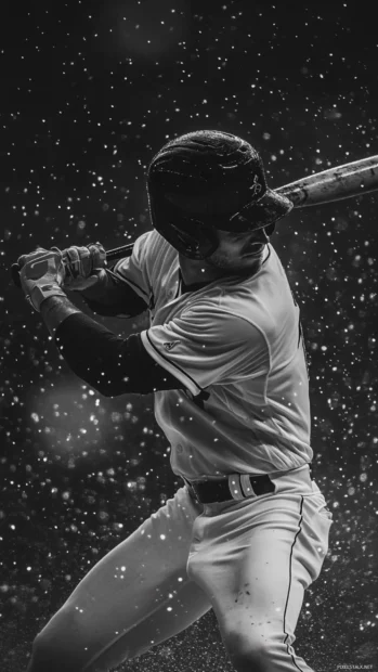 Dynamic baseball player wallpaper for Android in black and white style.