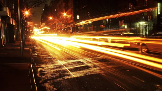 Dynamic long exposure lights in a Night New York City Wallpaper scene.