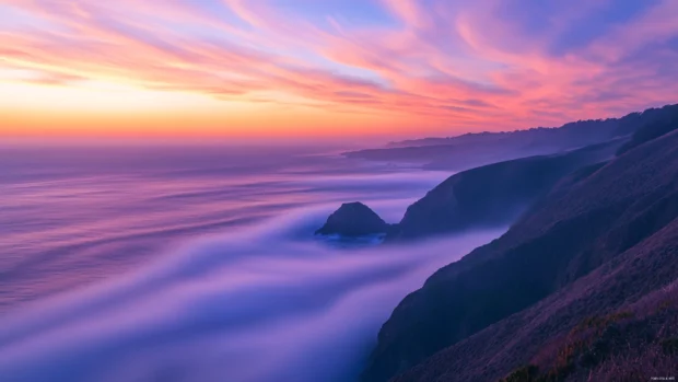 Early morning serenity captured in a sunrise wallpaper with fog.