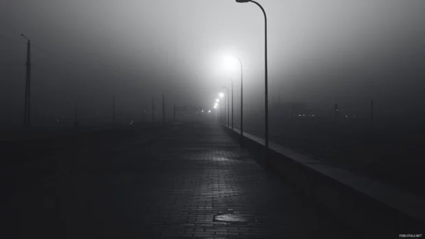 Empty city streets convey calm in a grayscale dawn.