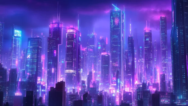 Fireworks display over panoramic NYC skyline, colorful bursts of light.