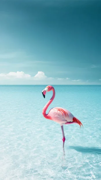 Flamingo iPhone wallpaper with a vertical composition of a pink bird standing solo in shallow water.