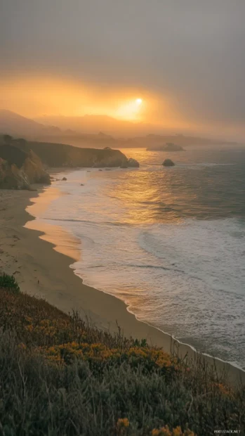 Flashes of Light shimmering above ocean tides.