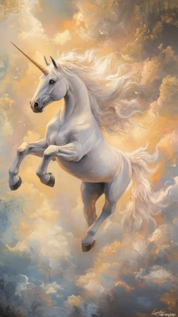 Floating unicorn painted in soft strokes in this Hand painted unicorn background.