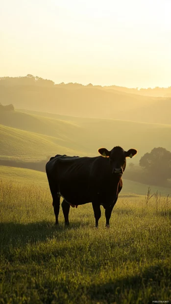 Framing cows silhouette with hills behind in this High quality dairy cow background.