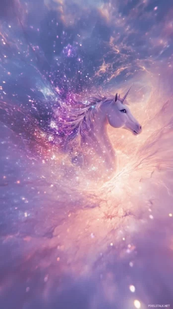 Galaxy Unicorn wallpaper for with a unicorn drifting through galaxies of violet and pink.