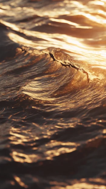 Gentle waves shimmer beneath the golden sky of sunrise.