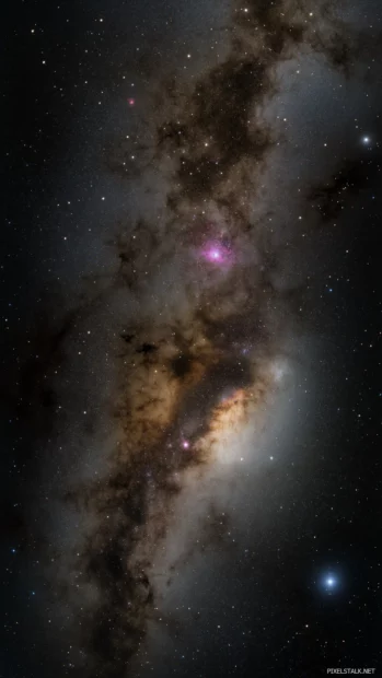 Glowing tail faint comet cosmic night sky bright constellations.