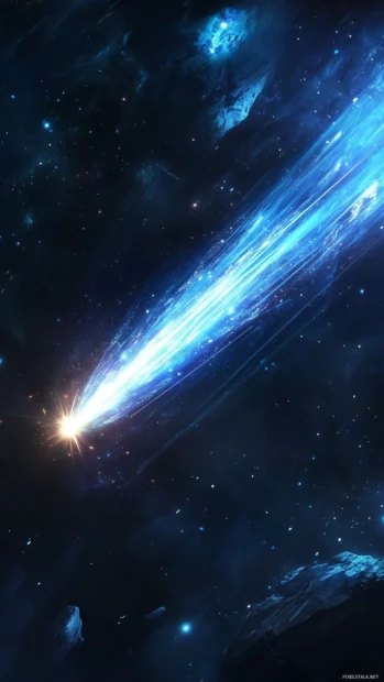 Glowing trail shooting star star filled night sky fades into distance.