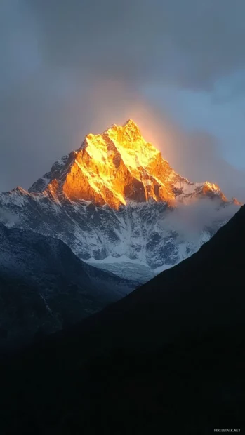 Golden Light scattering above the mountain silhouette.