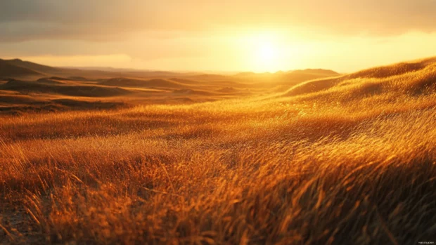 Golden dunes lit by morning sun, works well as 4K sunrise wallpaper.