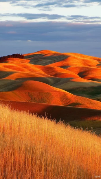 Golden hills glowing under serene morning wallpaper iPhone sky sunrise.