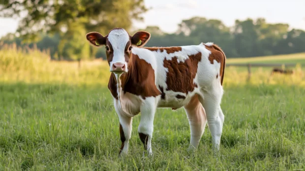 Golden hour light across a peaceful meadow in this High quality dairy cow background.