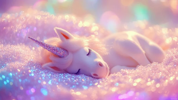 High Resolution Unicorn Wallpaper where the unicorn sleeps peacefully on a cloud of glitter.